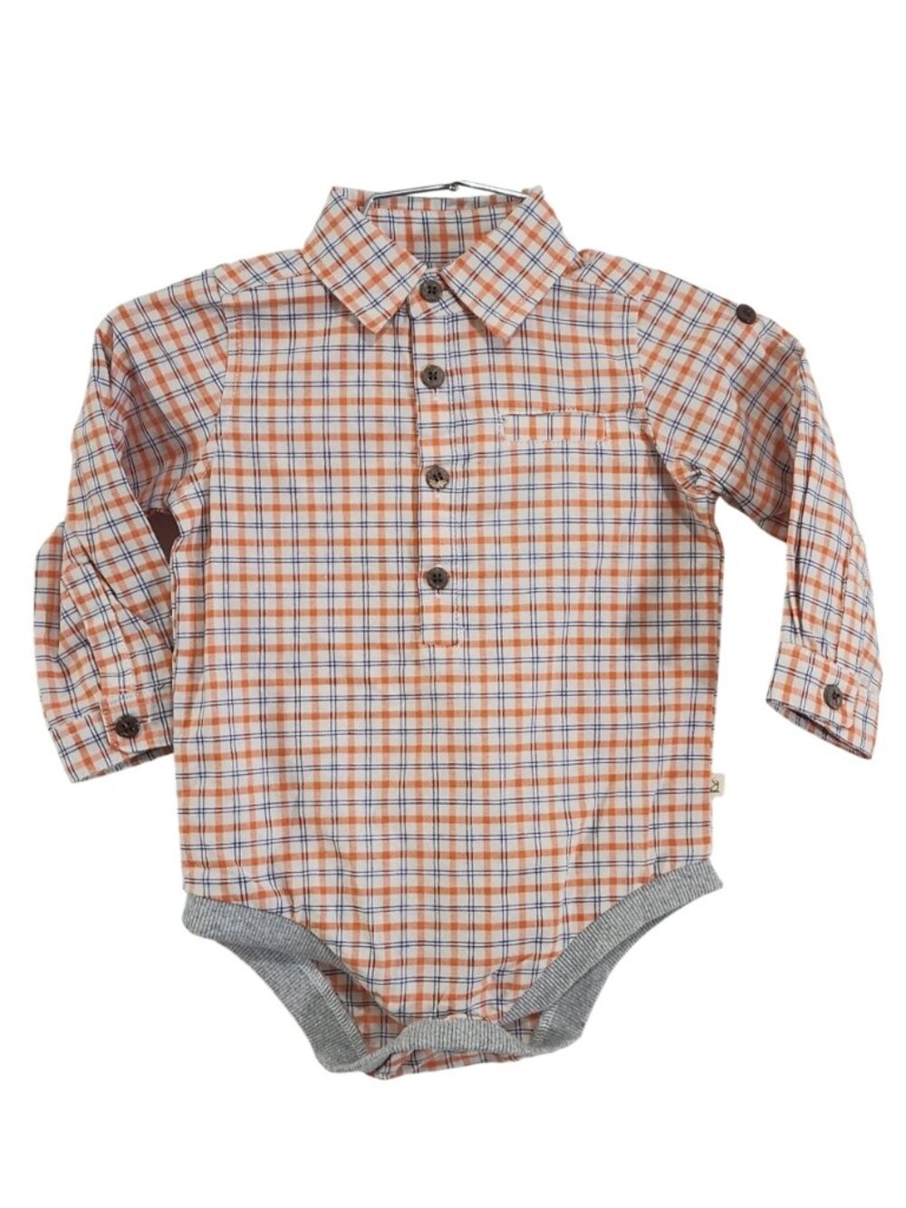 NWT - ME & HENRY Orange Navy Plaid Woven Bodysuit - Size 12/18m